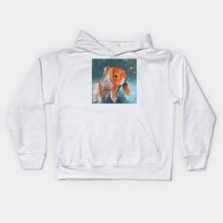 Painting of a Goldfish in a Contemporary Style, on Blue Background Kids Hoodie